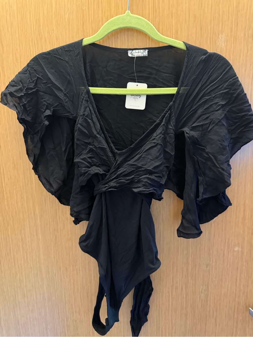 Free People Black Draped Short Sleeve Bodysuit
